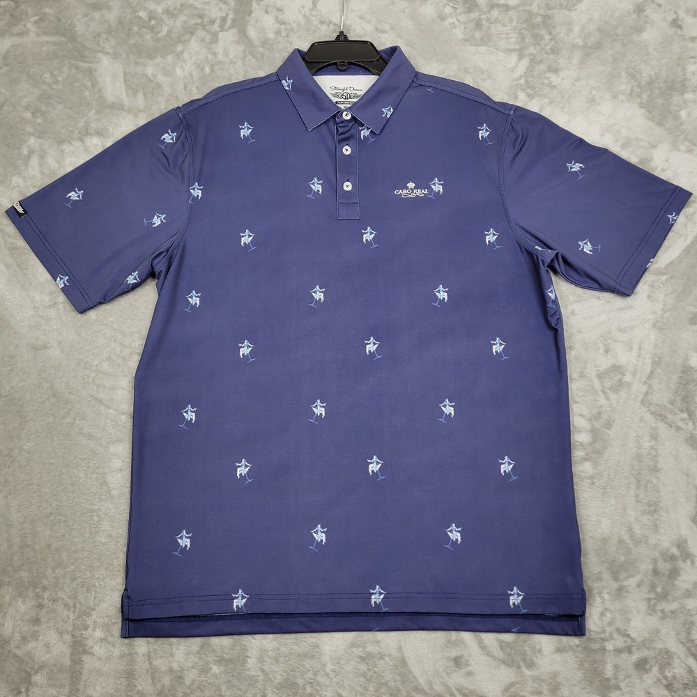 Straight Down Men's Performance Polo‎ Shirt XL Blue Woman On Martini Glass Print